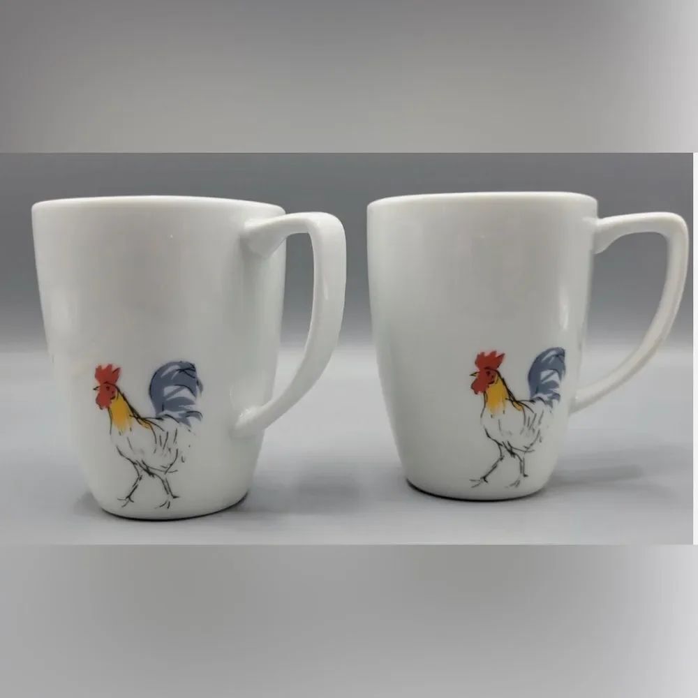 Vintage Set Of 2 Corelle Coordinates Mugs Country Dawn Rooster Coffee Tea Cup